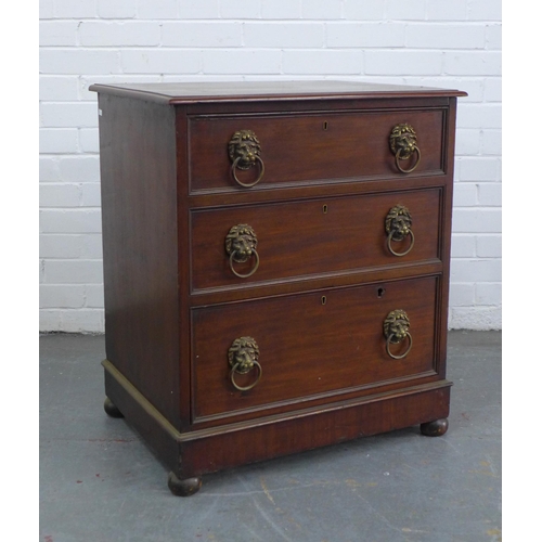 246 - 19th century mahogany cellarette in the form of a chest, lift up top, brass lion mask ring handles, ... 