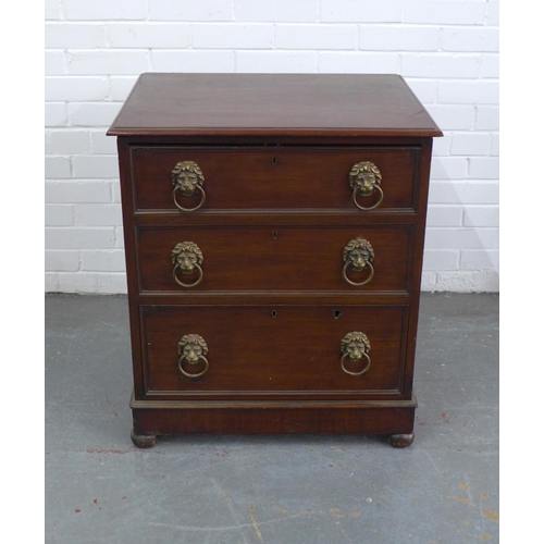 246 - 19th century mahogany cellarette in the form of a chest, lift up top, brass lion mask ring handles, ... 