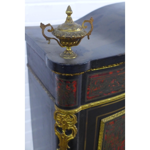 248 - French ebonised and Boulle ladies writing cabinet, arched top with urn finials over two doors which ... 