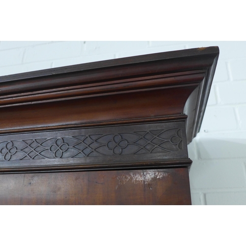 252 - Georgian mahogany bureau bookcase, the projecting cornice with a blind fret frieze over a pair of as... 