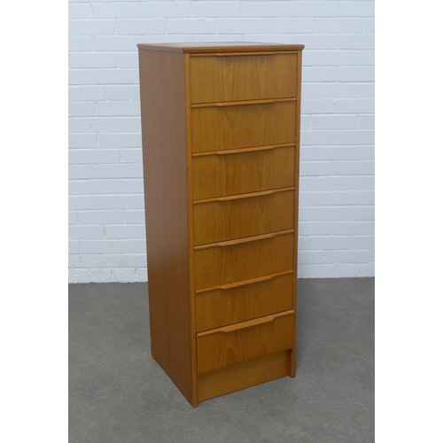 257 - Vintage teak chest with seven short drawers, 42 x 118 x 41cm.