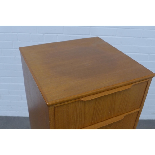 257 - Vintage teak chest with seven short drawers, 42 x 118 x 41cm.