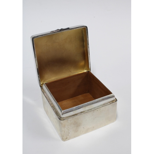 26 - Silver cigarette box, cead lined, Birmingham 1946, 9cm square