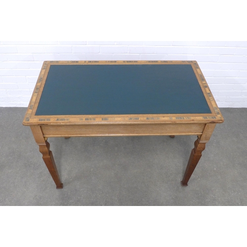 260 - Late 19th century writing table with green leather insert top and inlaid border, 107 x 76 x 60cm.