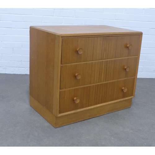 264 - Vintage teak three drawer chest, 77 x 67 x 46cm.