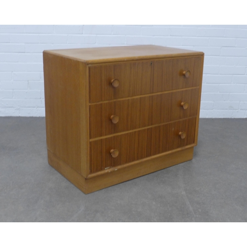 266 - A vintage teak three drawer chest, 77 x 67 x 46cm.