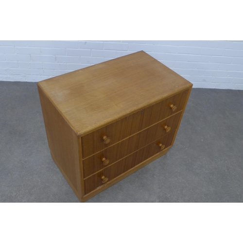 266 - A vintage teak three drawer chest, 77 x 67 x 46cm.