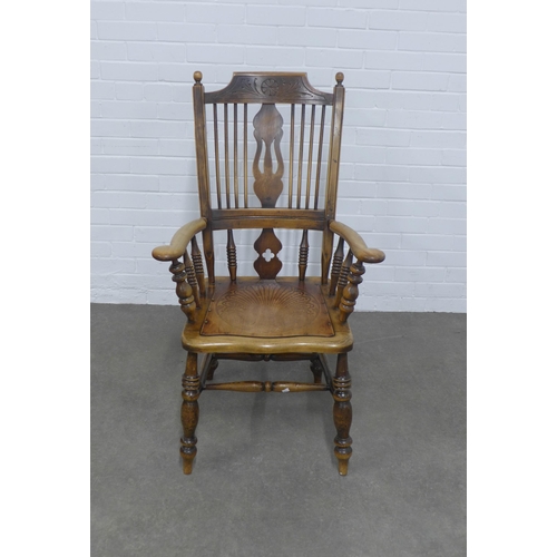 267 - Early 20th century stick back open armchair, 66 x 110 x 45cm.