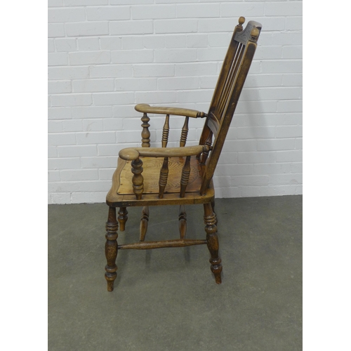 267 - Early 20th century stick back open armchair, 66 x 110 x 45cm.