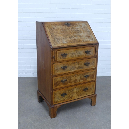 268 - Georgian style walnut and cross banded bureau, with a fall front and fitted interior, pull out slide... 