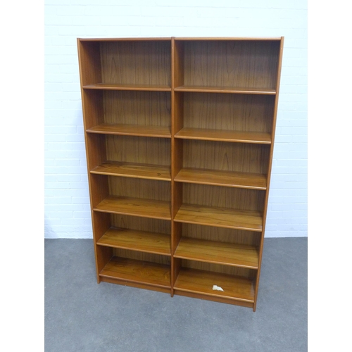 270 - Teak open bookcase, with two bays of six shelves, 123 x 183 x 41cm.