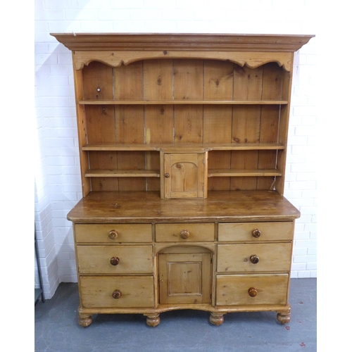 278 - Large antiqued pine dresser, 173 x 199 x 56cm.