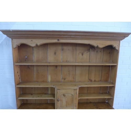 278 - Large antiqued pine dresser, 173 x 199 x 56cm.