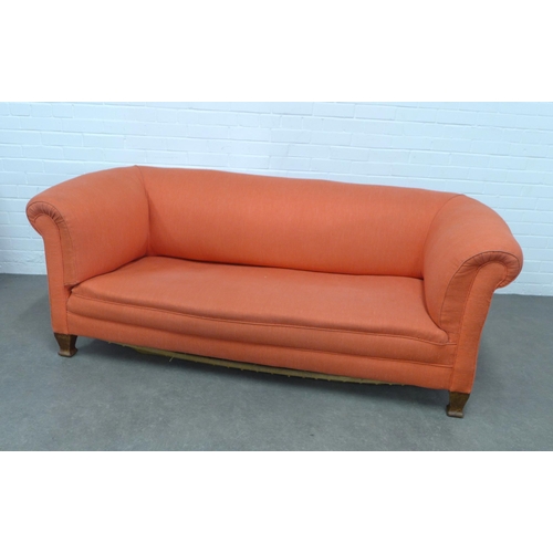 280 - Late 19th / early 20th century sofa,  upholstered in an orange linen mix fabric, 190 x 72 x 88cm.