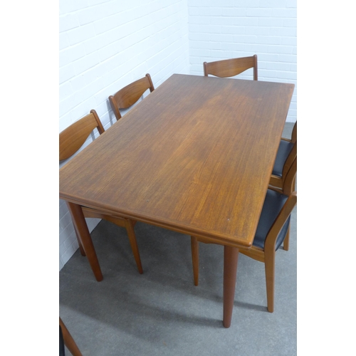 282 - SL Møbler Durup, mid century Danish teak extending dining table and set of six chairs, (extended 265... 