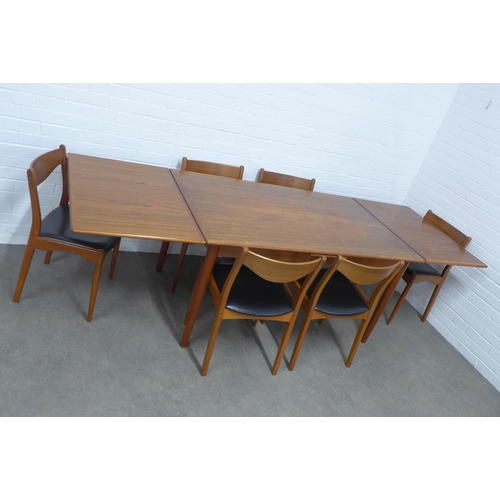 282 - SL Møbler Durup, mid century Danish teak extending dining table and set of six chairs, (extended 265... 