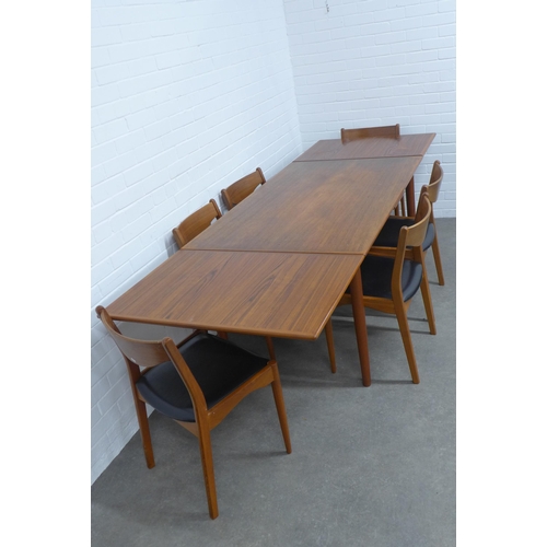 282 - SL Møbler Durup, mid century Danish teak extending dining table and set of six chairs, (extended 265... 