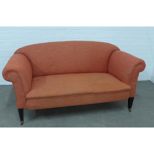 284 - Edwardian drop end sofa, upholstered in an orange linen mix fabric,  177 x 86cm.