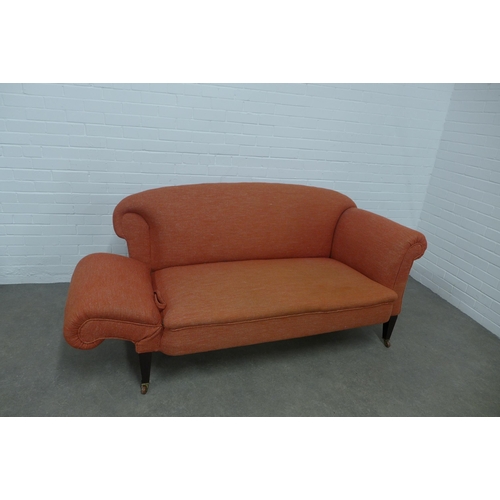 284 - Edwardian drop end sofa, upholstered in an orange linen mix fabric,  177 x 86cm.