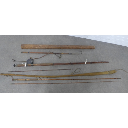 290 - Vintage fishing rods and reel etc to include 