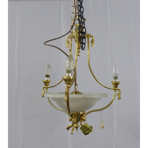 293 - Brass ceiling light with alabaster bowl, 44 x 60cm.