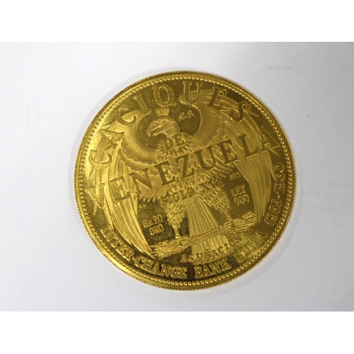 30 - YORACO, Caciques De Venezuela, 20 ORO 900 Ley coin, presumed gold, 31mm diameter