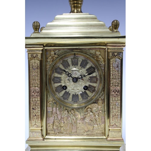 304 - Late 19th century gilt bronze and brass Japonisme mantel clock, likely French, striking on a bell, w... 