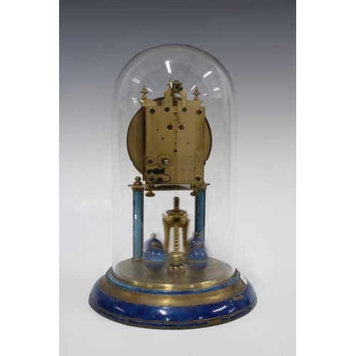 306 - German Anniversary clock by Schatz, under a glass dome, 29cm