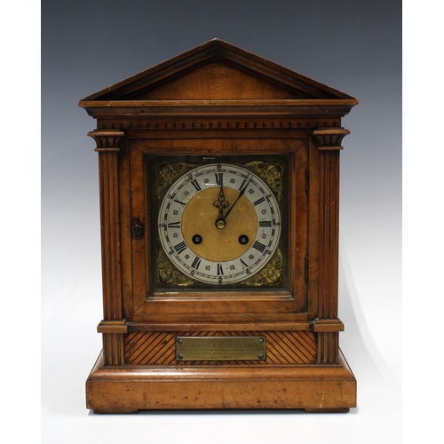 308 - Victorian bracket clock, in an architectural case, quarter bim bam strike, silvered chapter ring wit... 