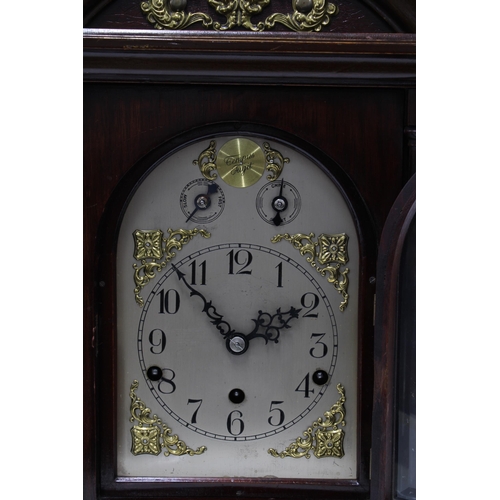 309 - Georgian style mahogany cased mantel / bracket  clock, Westminster chime, with two subsidiary dials ... 