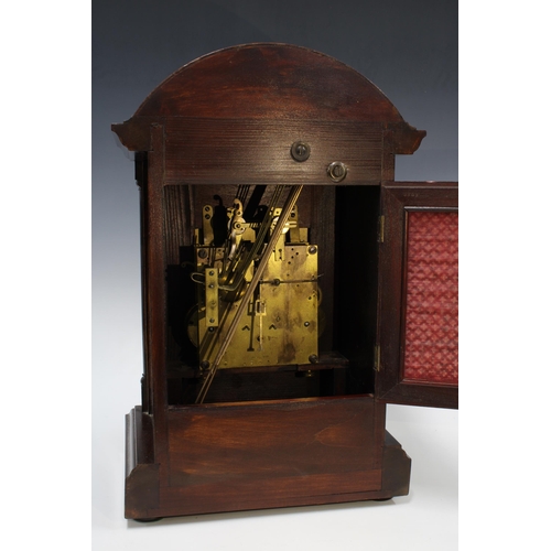 309 - Georgian style mahogany cased mantel / bracket  clock, Westminster chime, with two subsidiary dials ... 