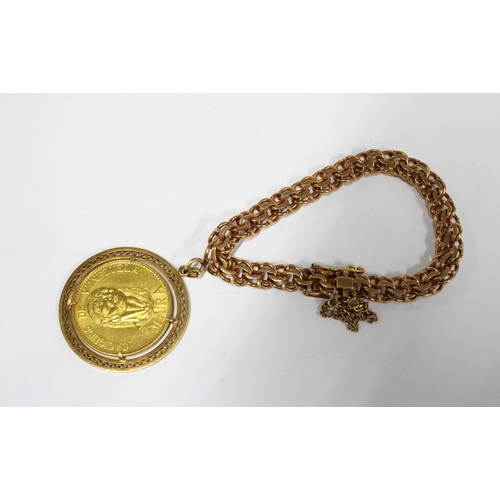 31 - MARA, Caciques De Venezuela, 20 gramos de oro puro coin, presumed gold, in a circular pendant mount ... 