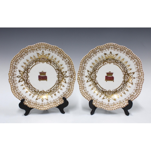 320 - Two Spode felspar porcelain plates, with gilt borders and central coronet motif, 25cm (2)