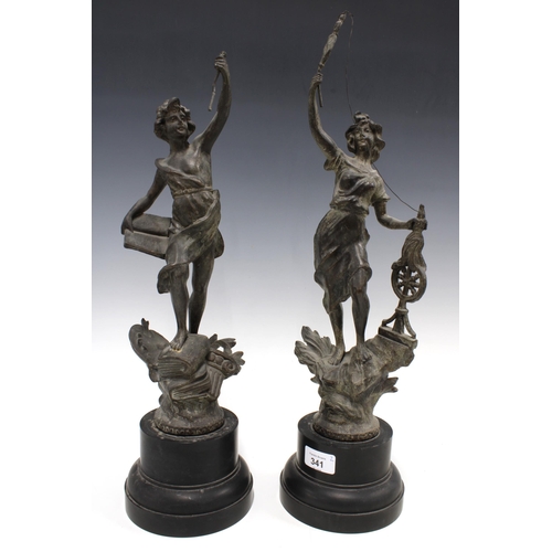 341 - After Moreau, two spelter figures, taller 51cm (2)