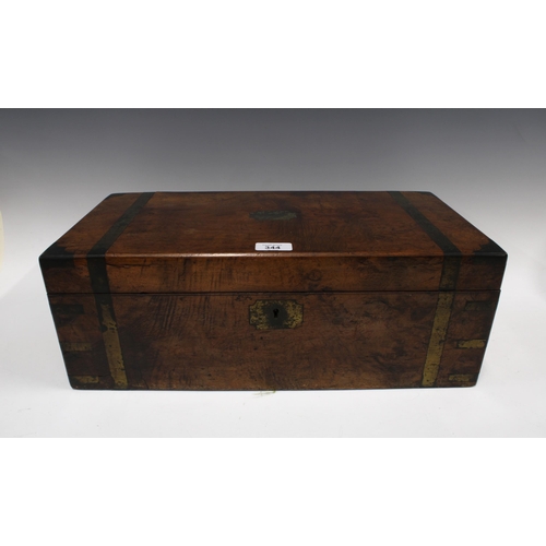 344 - 19th century mahogany and brass mounted writing slope, 50 x 26 x 18cm