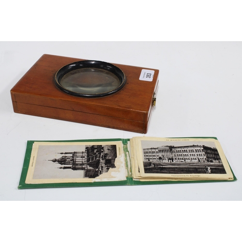 353 - 19th century graphoscope magnifying box, 21 x 4 x 13cm, containing a small Russian book of prints of... 