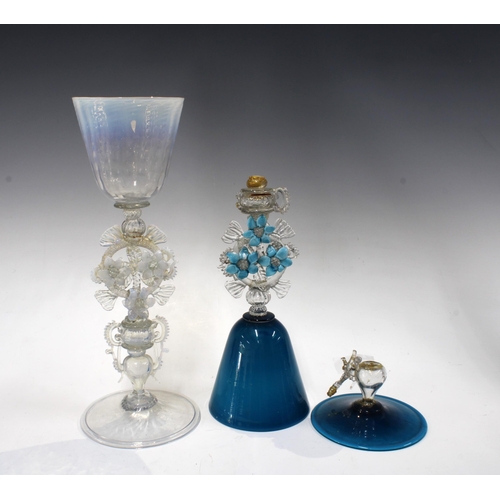 383 - Façon de Venise type goblet with opal glass bowl, and another which is broken and in two parts, 31cm... 