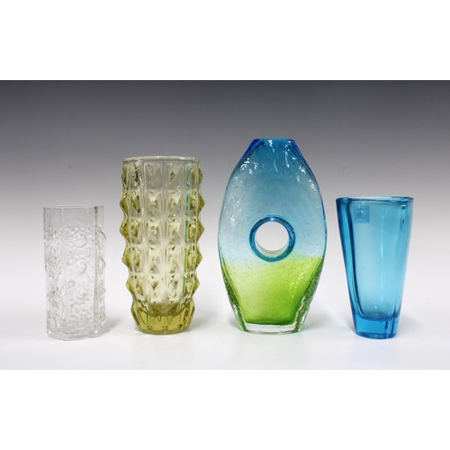 389 - Four Mid Century style coloured and clear art glass vases, tallest 23cm (4)