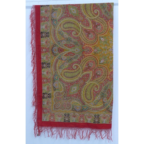 396 - Paisley Shawl with red fringed border, 165 x 165cm