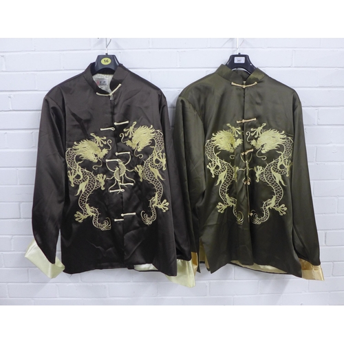 397 - Two Yuexuan men's jackets with embroidered dragons, size label XL