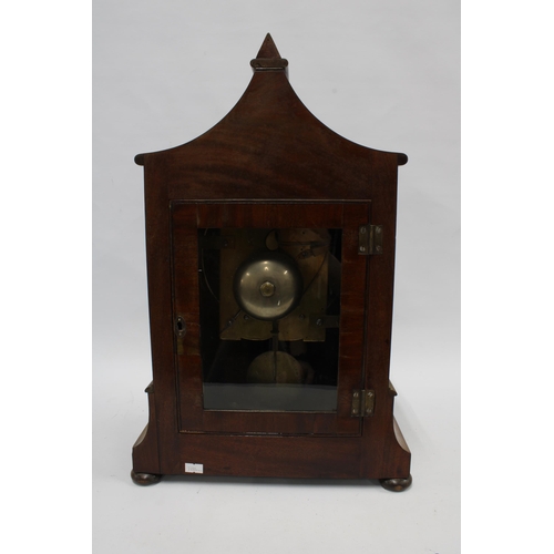 415 - 19th century mahogany pagoda top bracket clock, the dial signed James Hill , 33 x 51cm