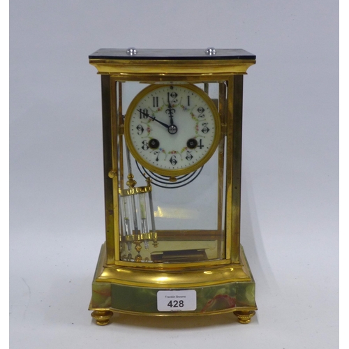 428 - Edwardian mantle clock, striking on a gong with a twin-tube mercury pendulum, 17 x 27 x 14cm.