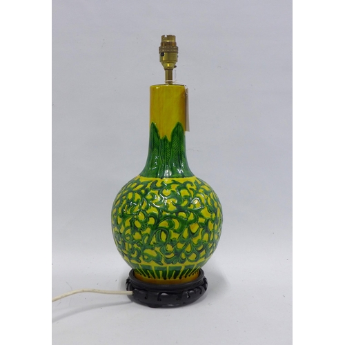 429 - Chinese green and yellow glazed table lamp, 20 x 44cm.