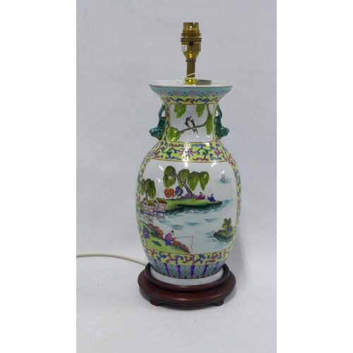 432 - Chinese famille rose table lamp, 17 x 43cm.