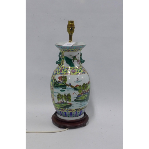 432 - Chinese famille rose table lamp, 17 x 43cm.