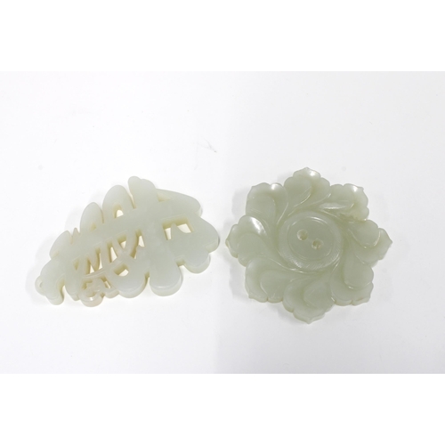 436 - Two carved jadeite panels, 9cm. (2)