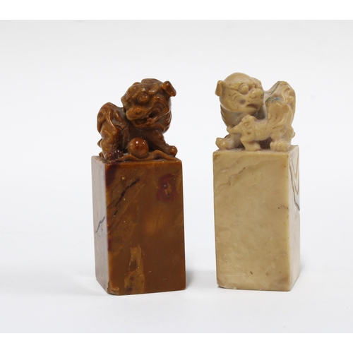 437 - Two Chinese soapstone lion seals, 7cm.