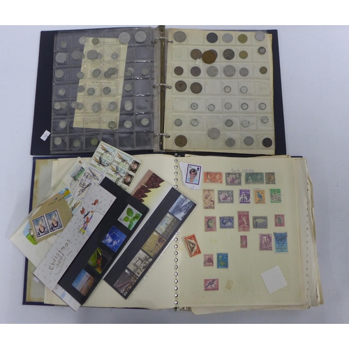 453 - Vintage stamp album together with a coin album.