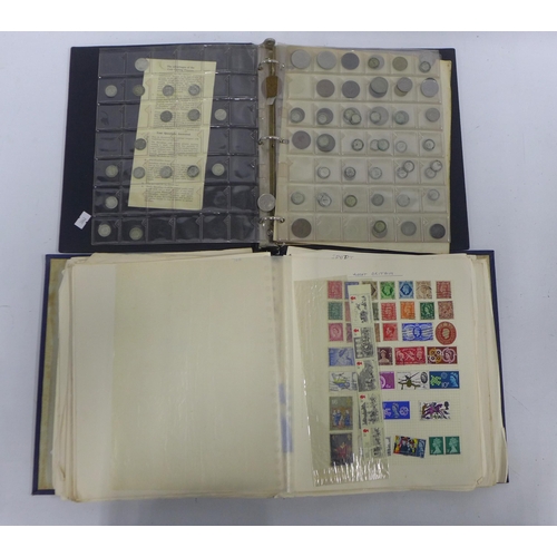 453 - Vintage stamp album together with a coin album.