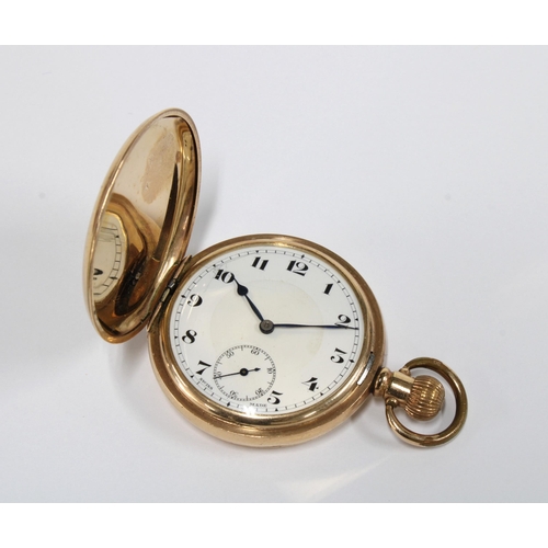 78 - Dennison gold plated full hunter pocket watch, 17 jewels Swiss movement